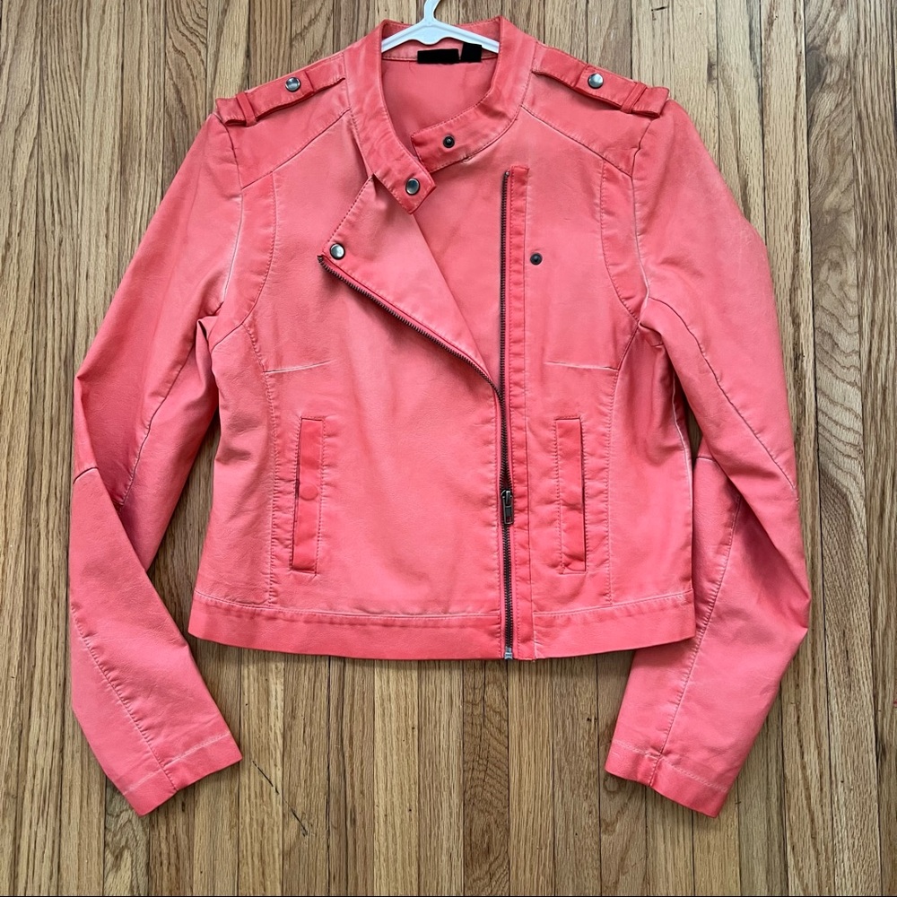 Coral vegan leather motorcycle jacket